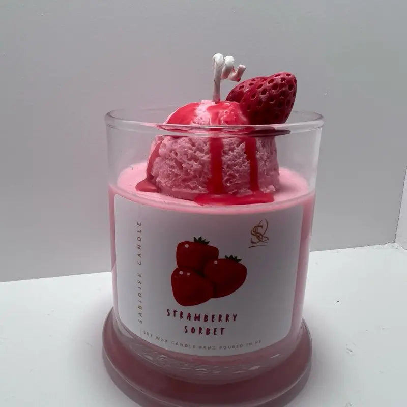Strawberry Sorbet Candle - 100% Natural Soy Wax, Eco-Friendly Fresh Strawberry Fragrance for a Cozy Home Atmosphere