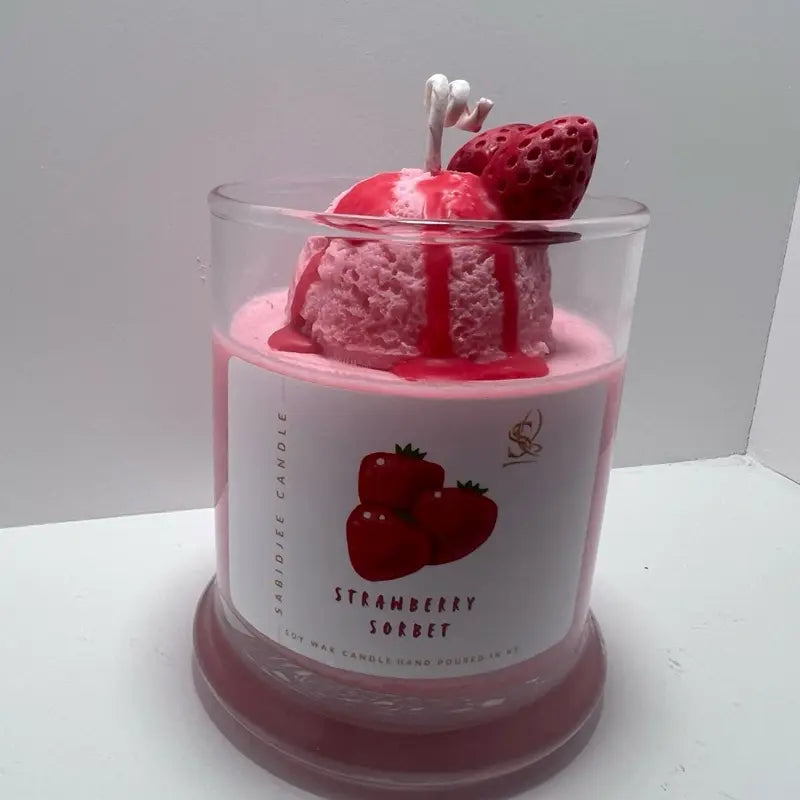 Strawberry Sorbet Candle - 100% Natural Soy Wax, Eco-Friendly Fresh Strawberry Fragrance for a Cozy Home Atmosphere